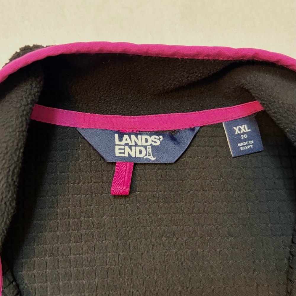 Lands’ End Grid Fleece Jacket Full Zip XXL 20 Black Pink Trim - Picture 4 of 7